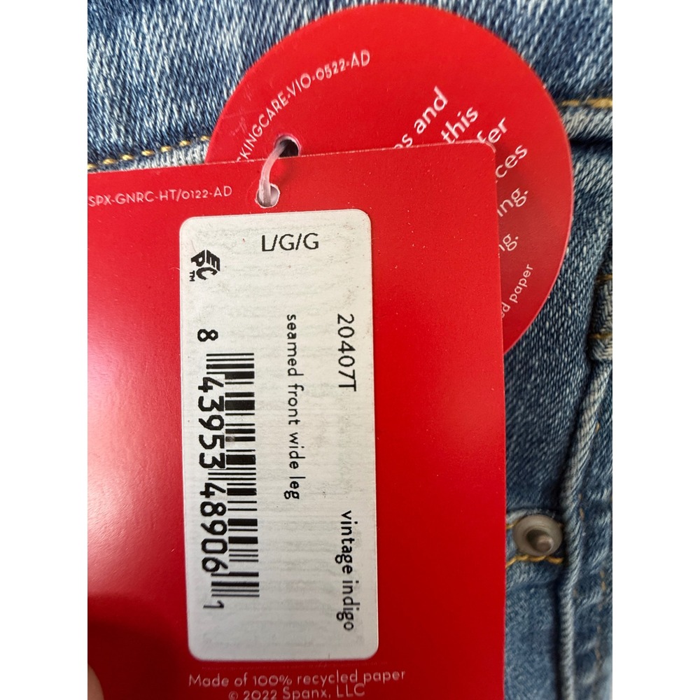 Spanx Seamed Front Wide Leg Jeans Vintage Indigo Tall Large Pull On Denim NWT - Picture 3 of 8